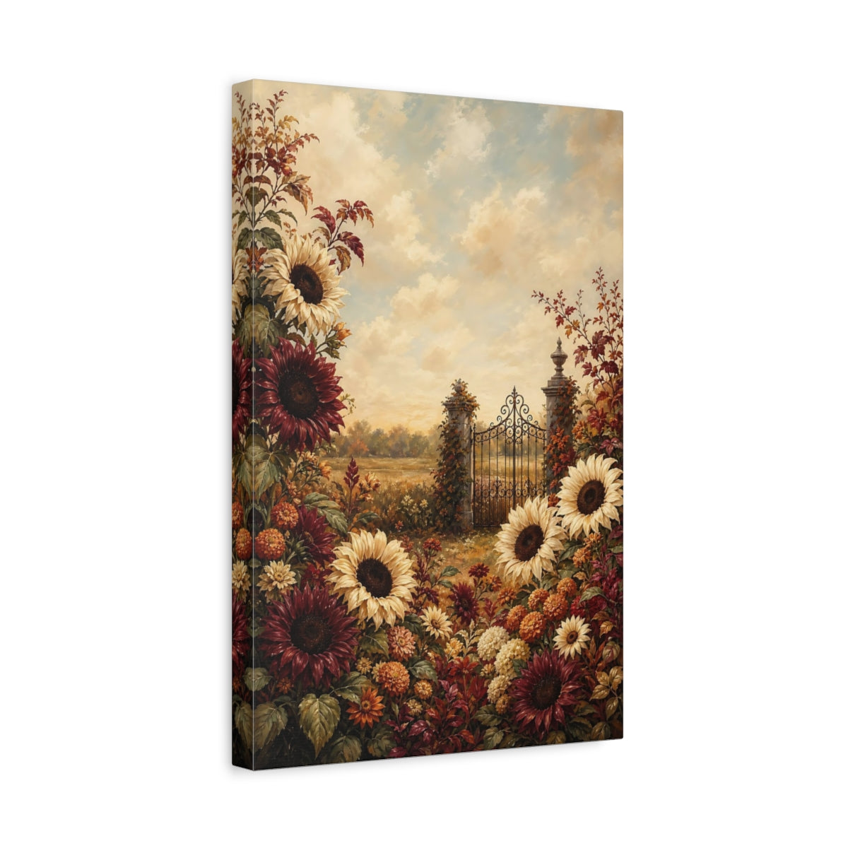 Side Mockup 4. Nature Sunflowers Warm Autumn Floral shown as stretched canvas wall art