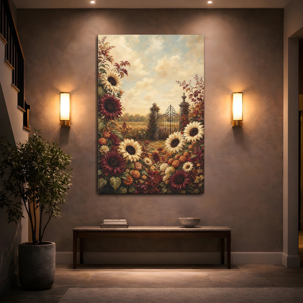 Mockup 2. Nature Sunflowers Warm Autumn Floral shown as stretched canvas wall art