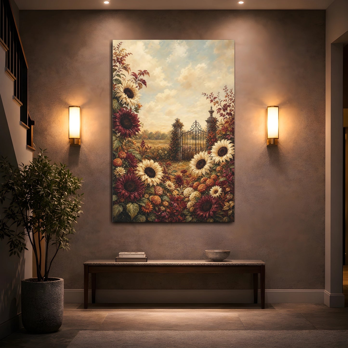 Mockup 2. Nature Sunflowers Warm Autumn Floral shown as stretched canvas wall art