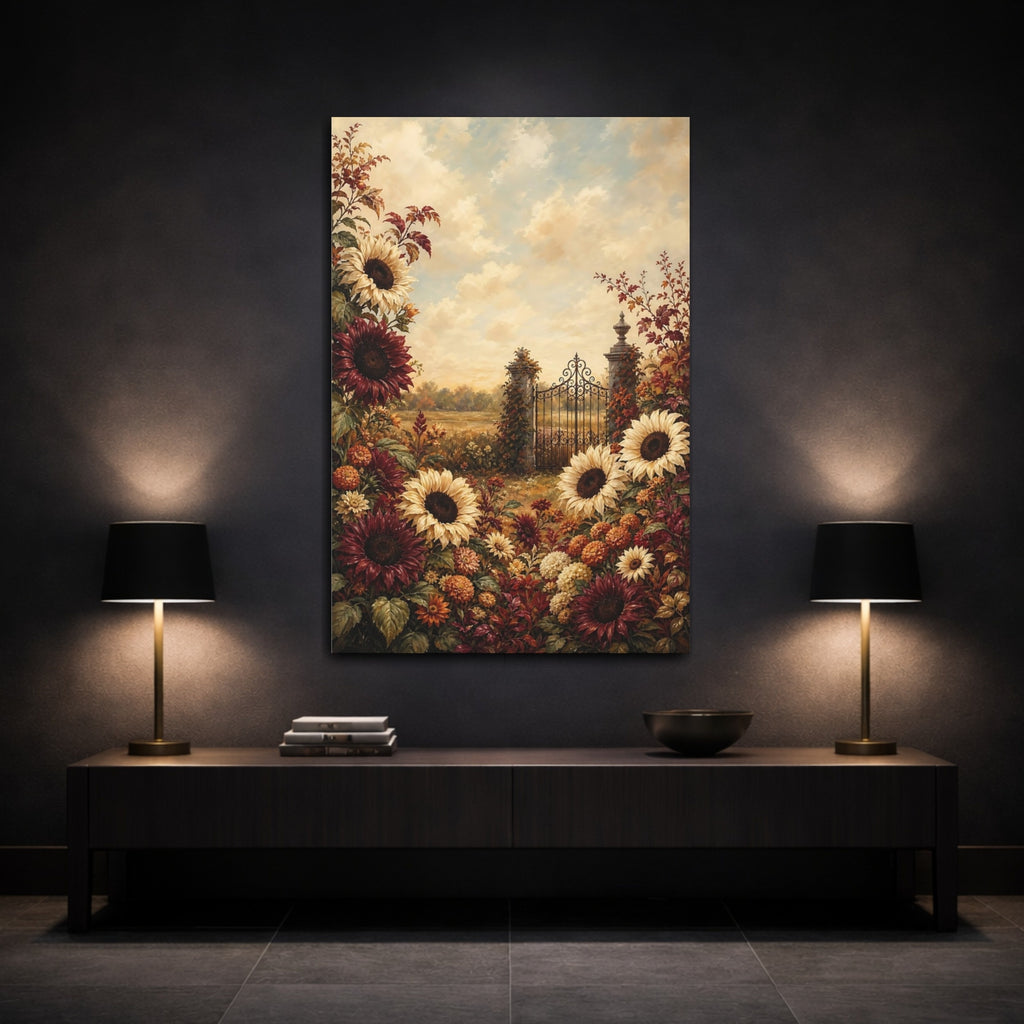 Mockup 3. Nature Sunflowers Warm Autumn Floral shown as stretched canvas wall art