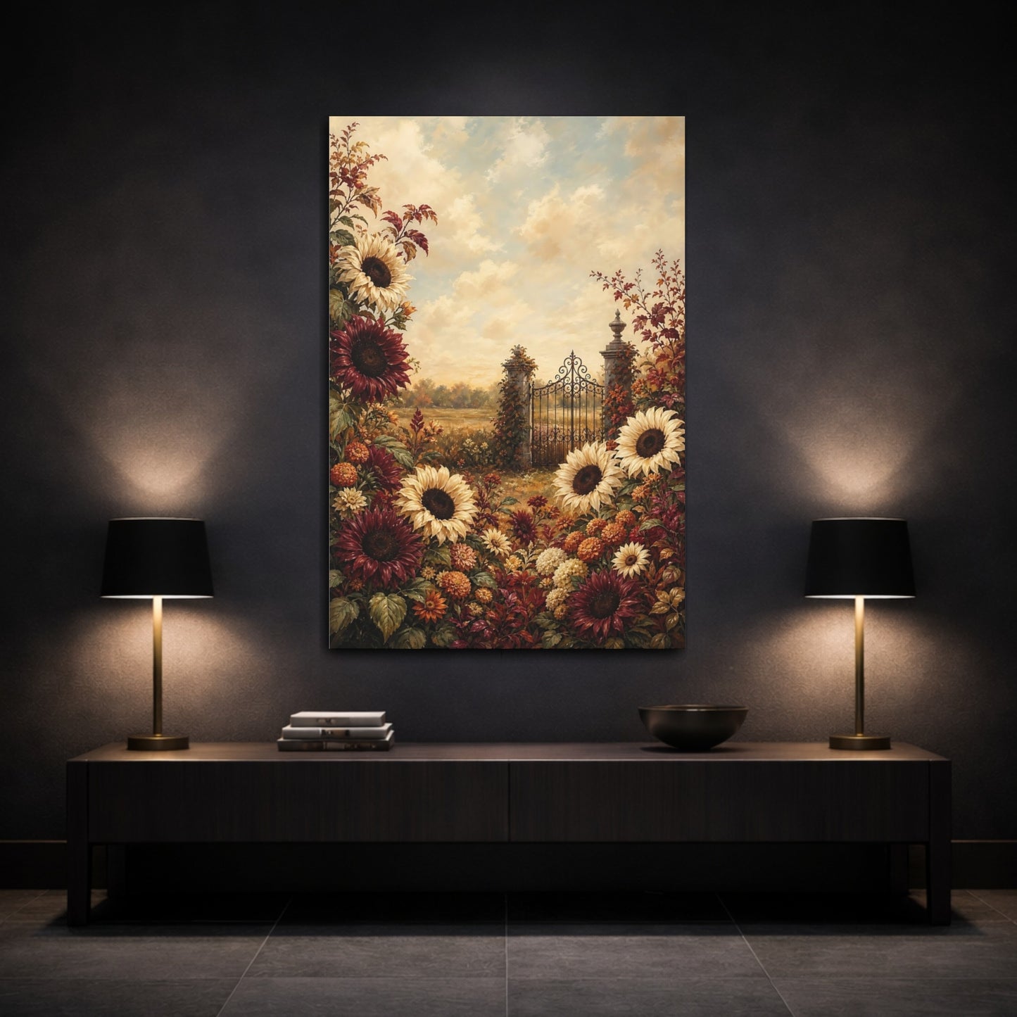 Mockup 3. Nature Sunflowers Warm Autumn Floral shown as stretched canvas wall art