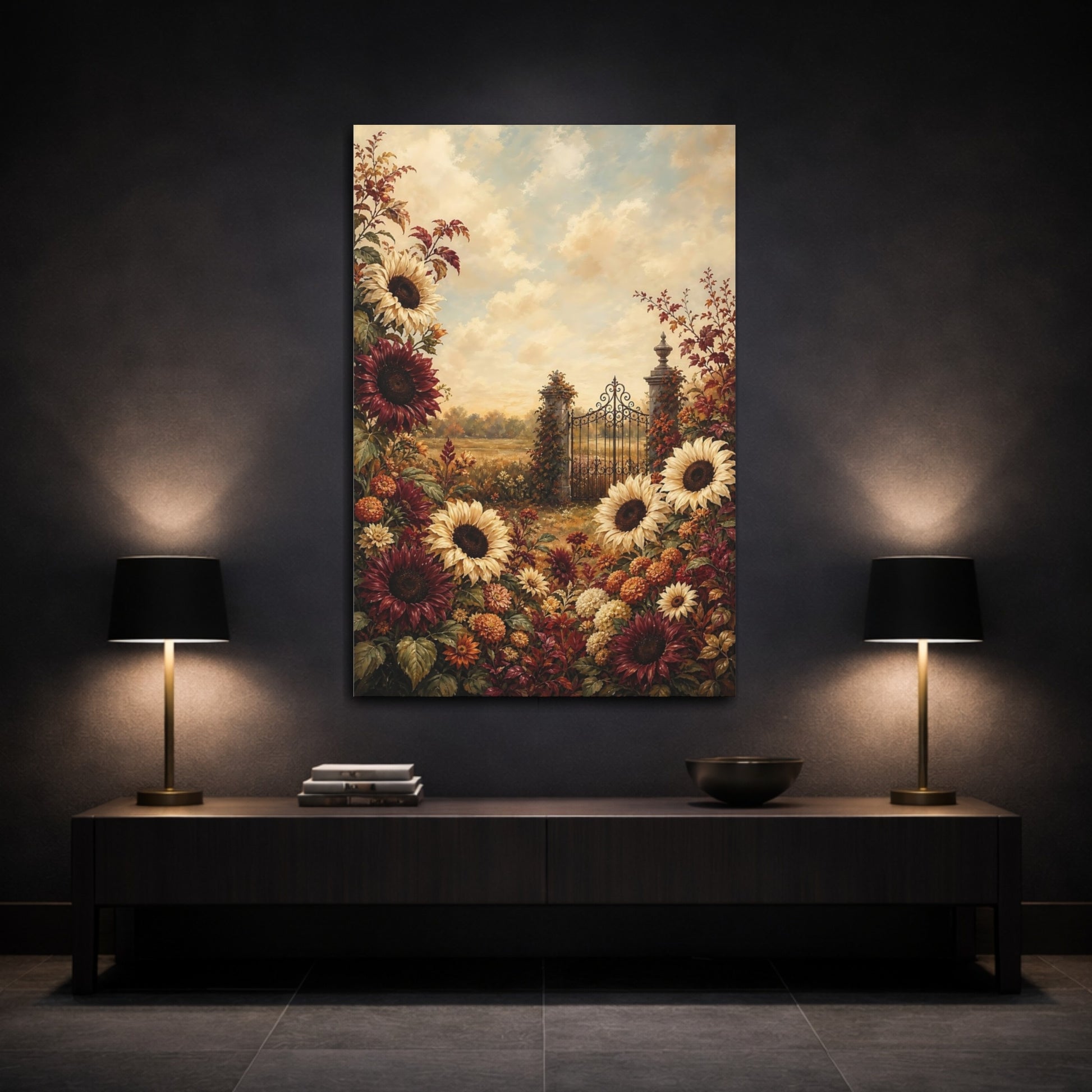Mockup 3. Nature Sunflowers Warm Autumn Floral shown as stretched canvas wall art