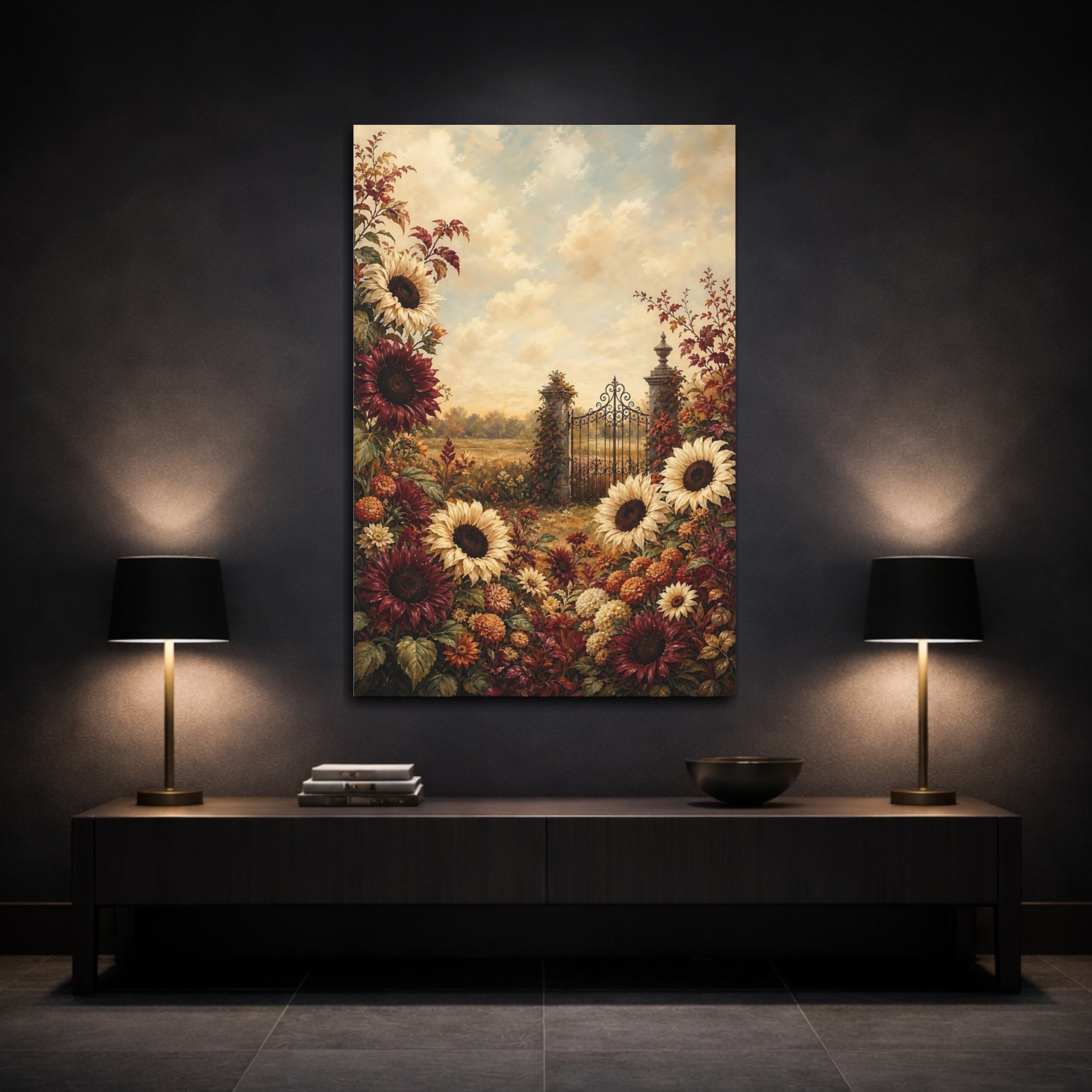 Mockup 3. Nature Sunflowers Warm Autumn Floral shown as stretched canvas wall art