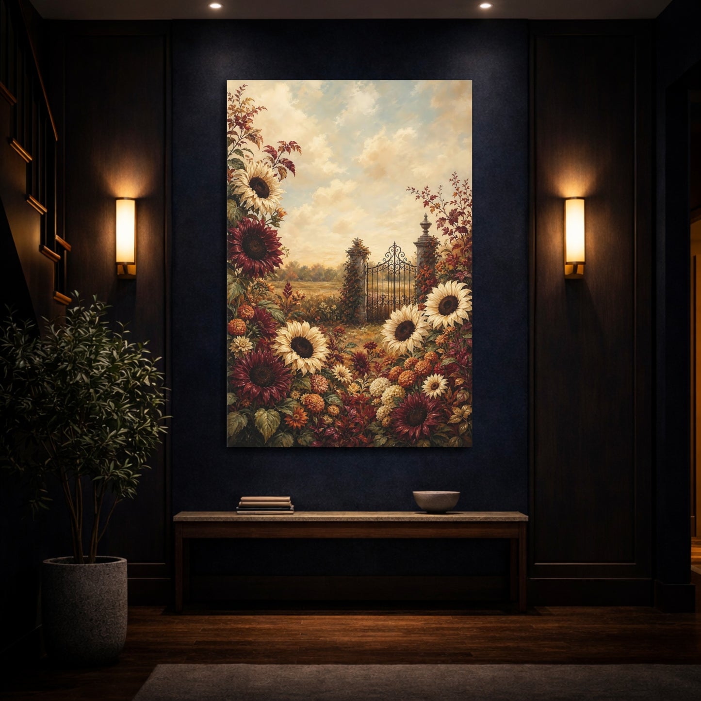 Mockup 4. Nature Sunflowers Warm Autumn Floral shown as stretched canvas wall art
