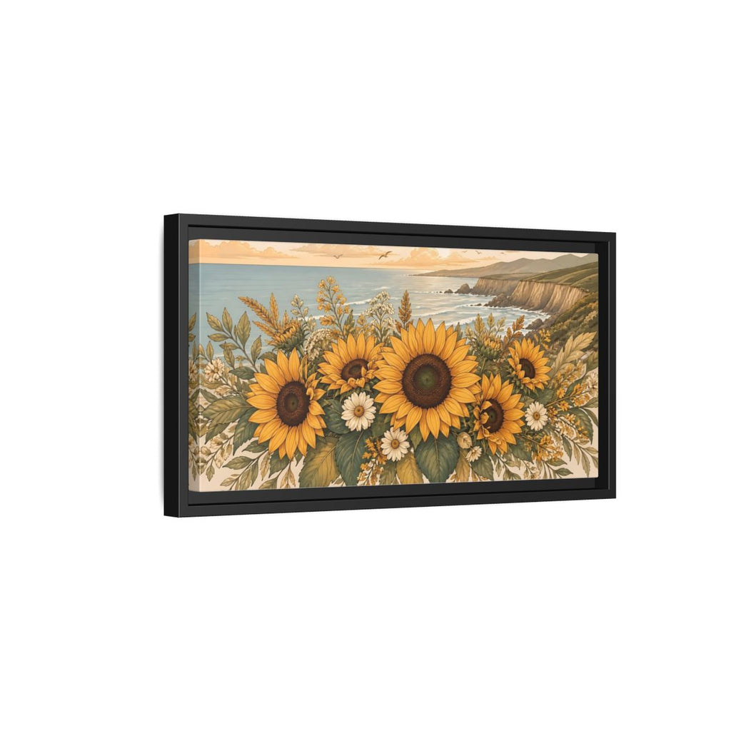Side Mockup 8. Nature Sunflowers Warm Sunflower Coast shown as stretched canvas wall art