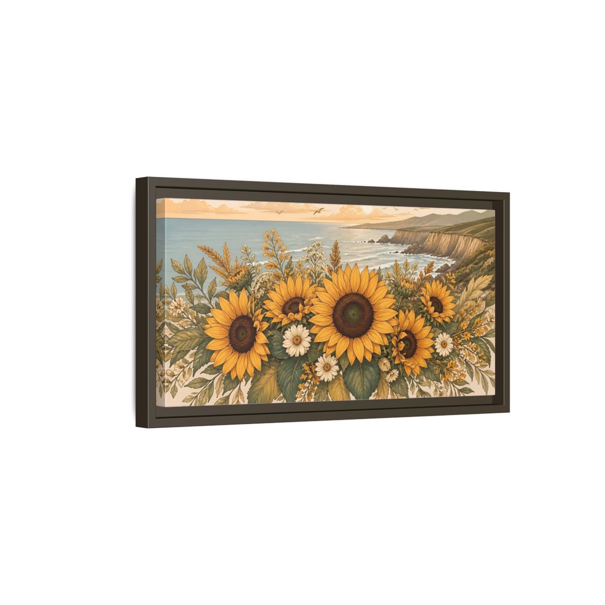 Side Mockup 7. Nature Sunflowers Warm Sunflower Coast shown as stretched canvas wall art