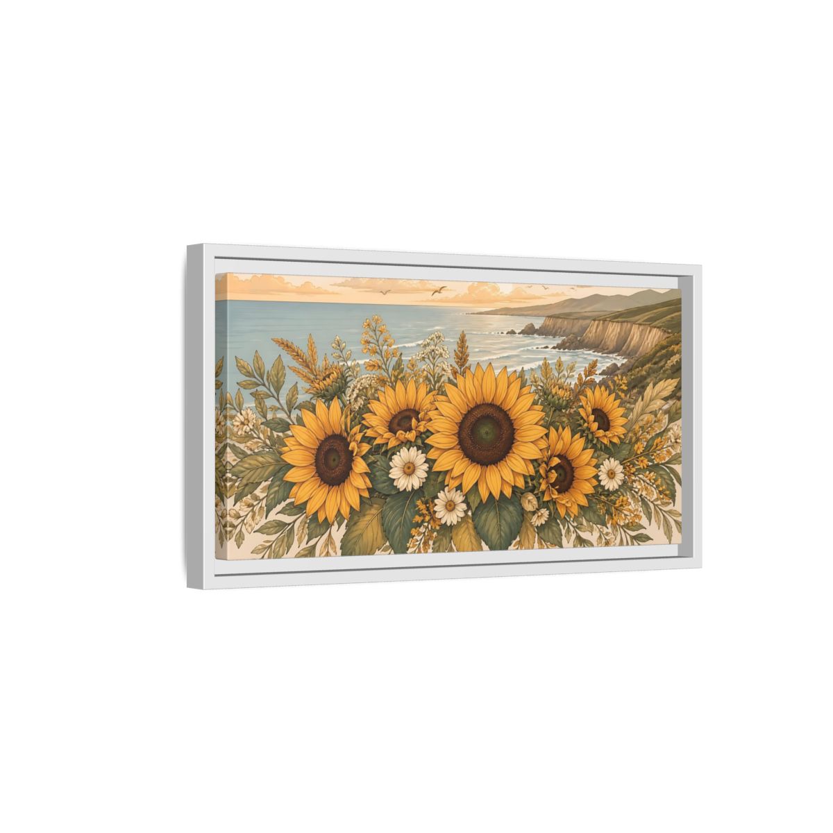 Side Mockup 6. Nature Sunflowers Warm Sunflower Coast shown as stretched canvas wall art