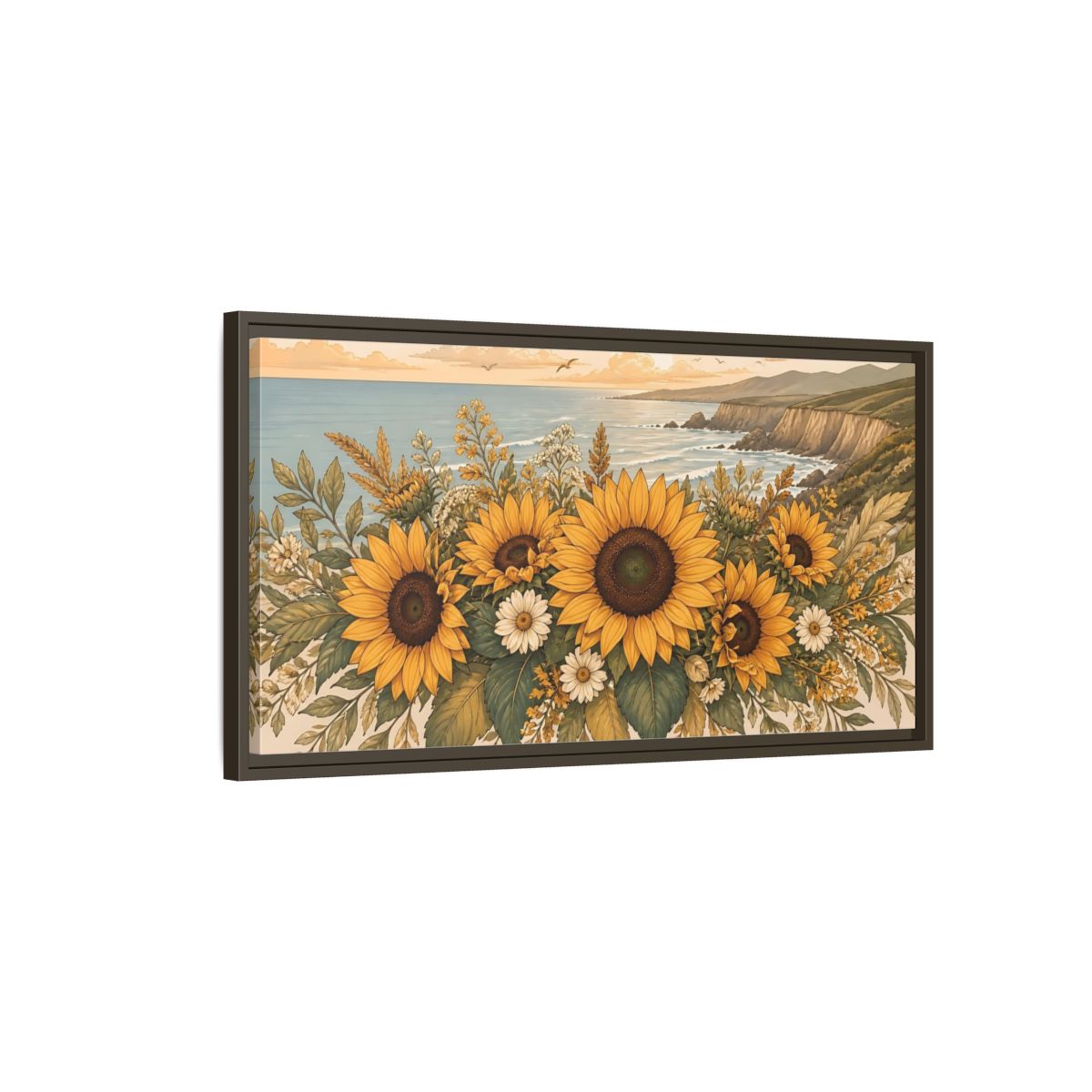 Main Mockup. Nature Sunflowers Warm Sunflower Coast shown as stretched canvas wall art