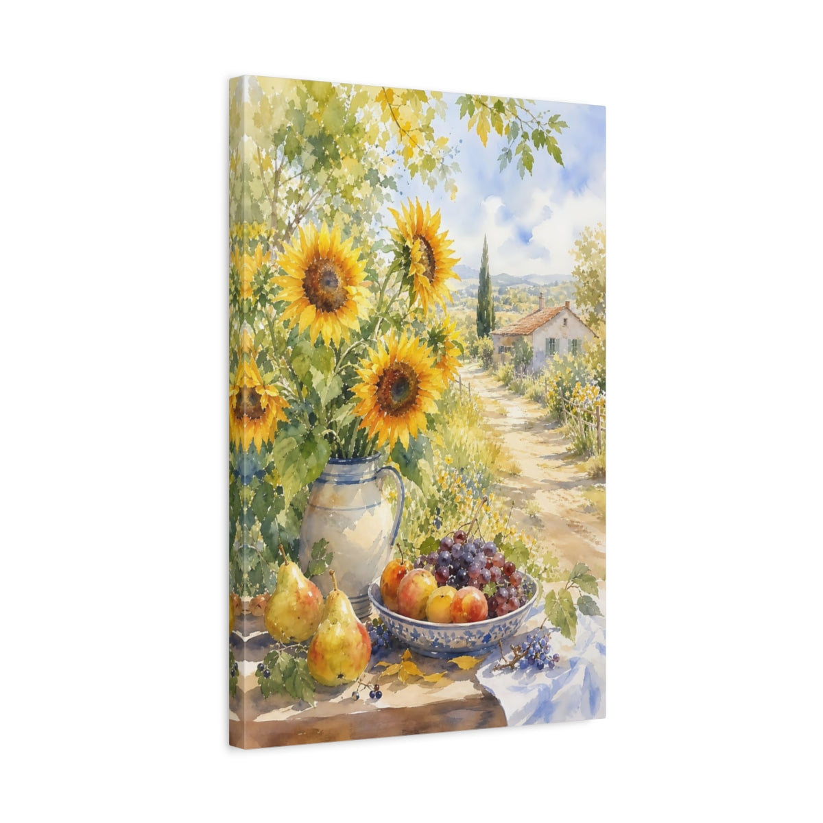 Side Mockup 3. Nature Sunflowers Yellow Sunflowers shown as stretched canvas wall art