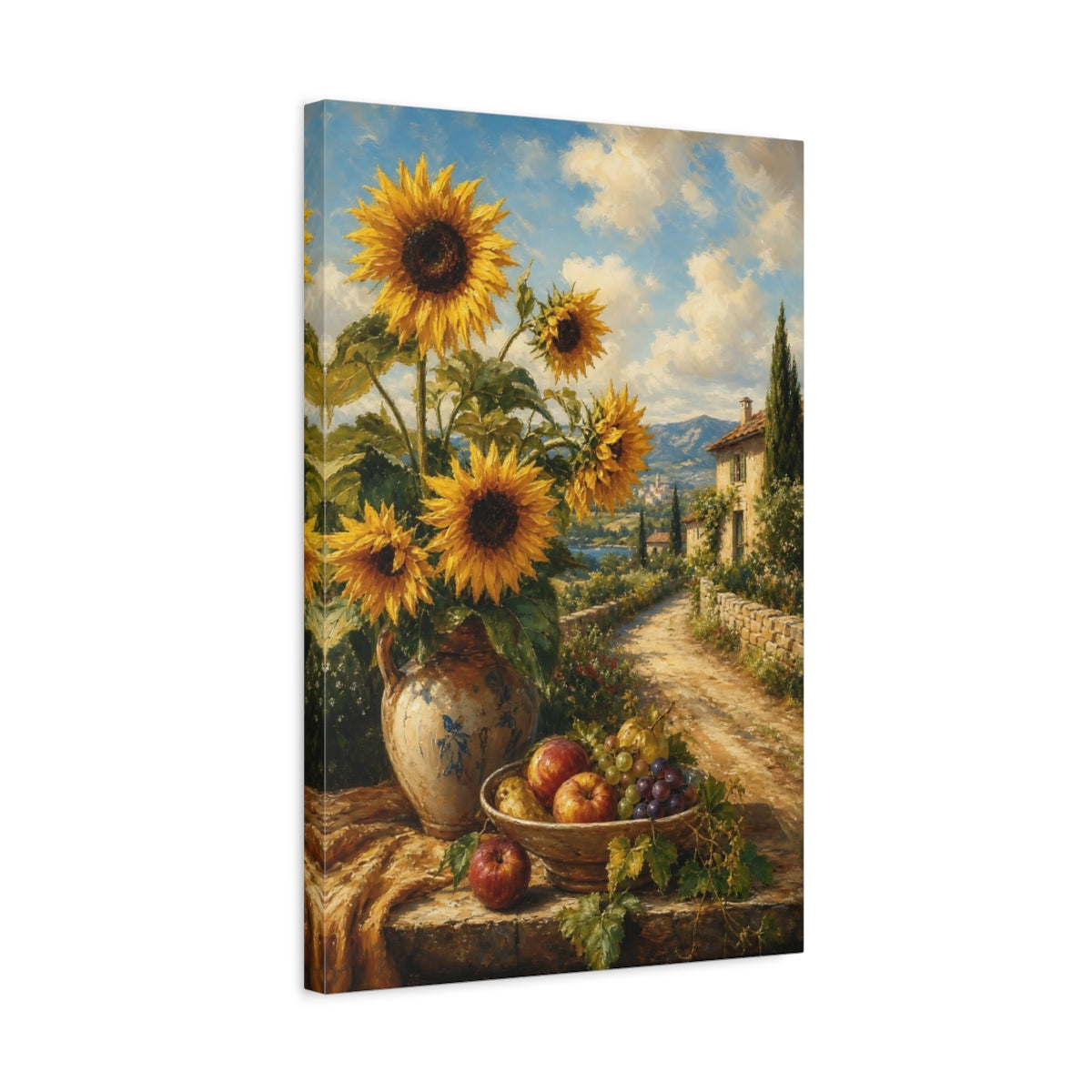 Side Mockup 3. Nature Sunflowers Yellow Sunflowers shown as stretched canvas wall art