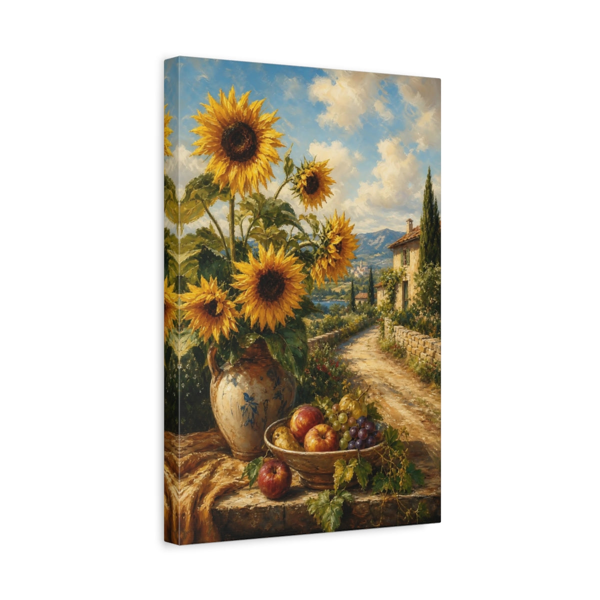 Side Mockup 4. Nature Sunflowers Yellow Sunflowers shown as stretched canvas wall art