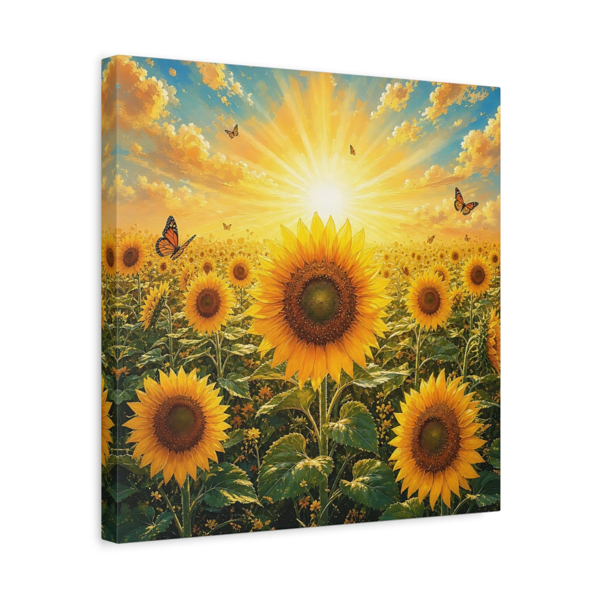 Side Mockup 6. Nature Sunflowers Yellow Sunflowers shown as stretched canvas wall art