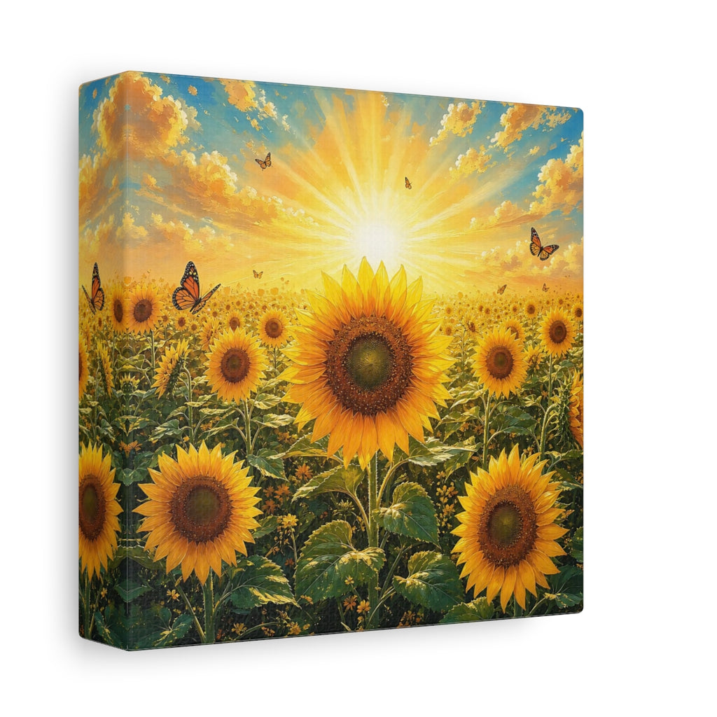 Side Mockup 2. Nature Sunflowers Yellow Sunflowers shown as stretched canvas wall art