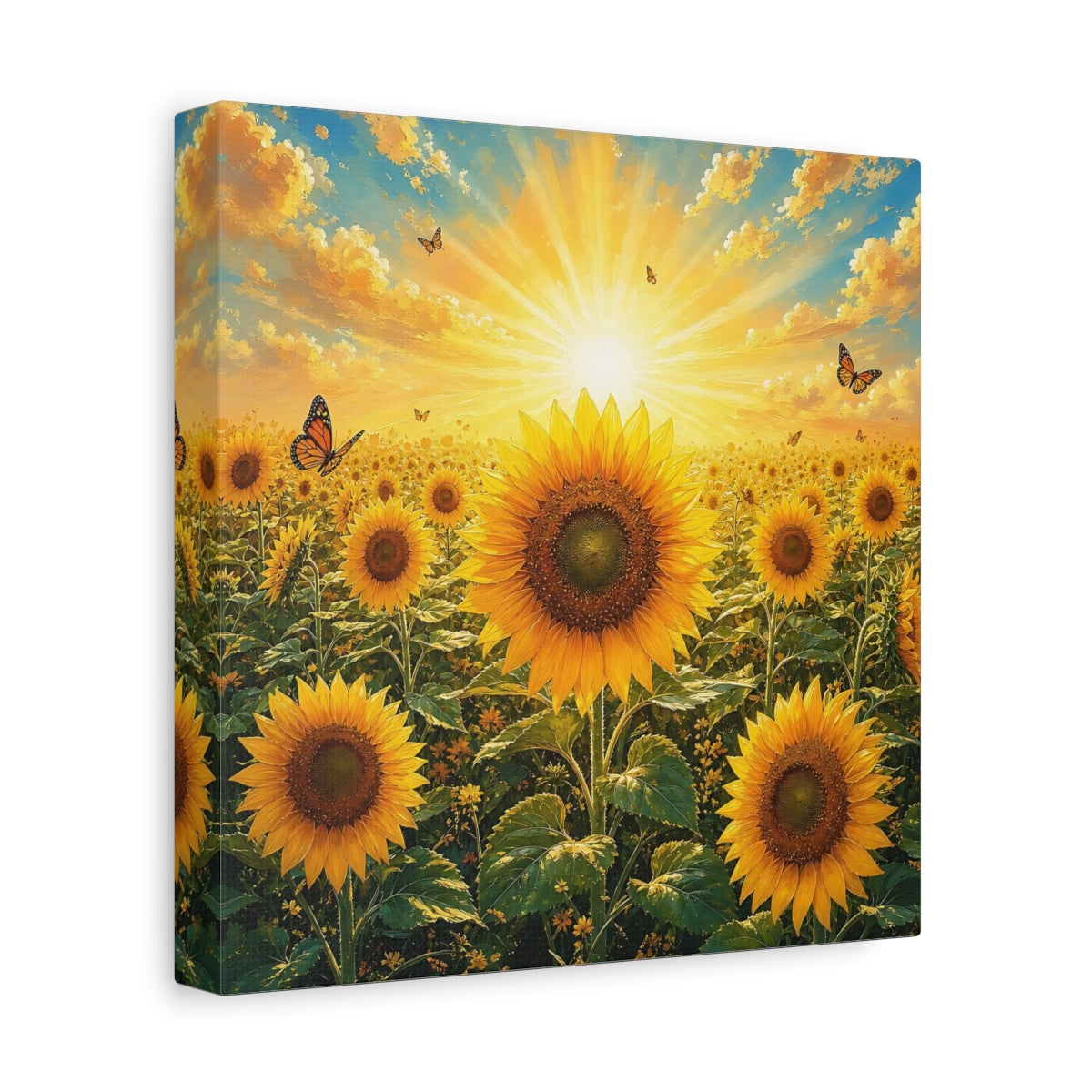 Side Mockup 9. Nature Sunflowers Yellow Sunflowers shown as stretched canvas wall art