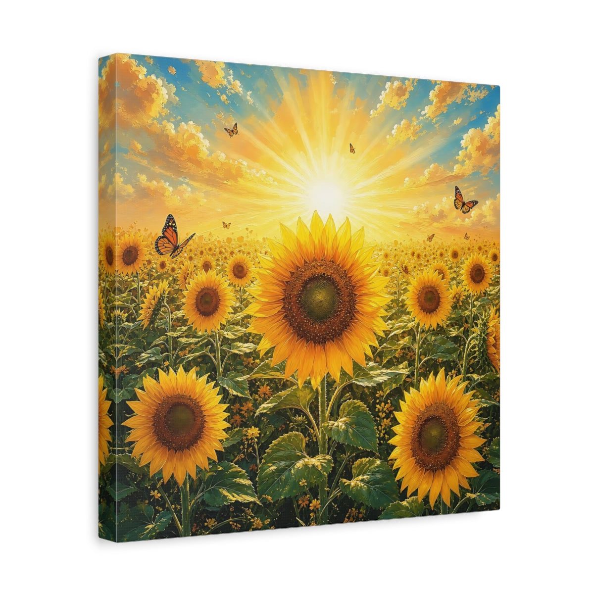 Side Mockup 7. Nature Sunflowers Yellow Sunflowers shown as stretched canvas wall art