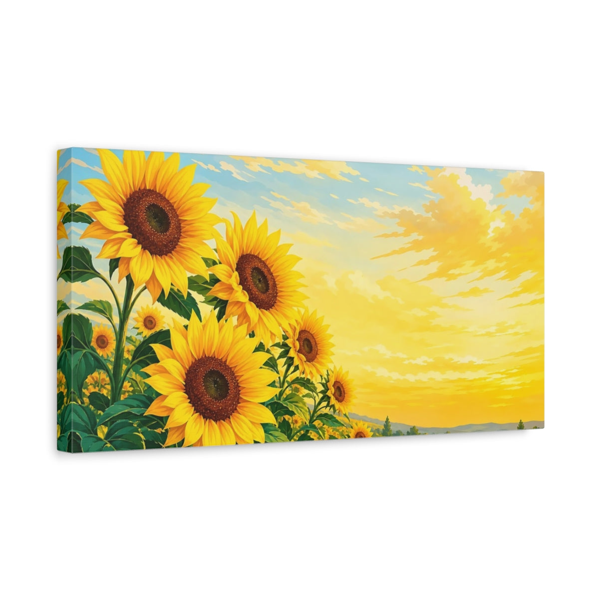 Side Mockup 3. Nature Sunflowers Yellow Sunflowers shown as stretched canvas wall art