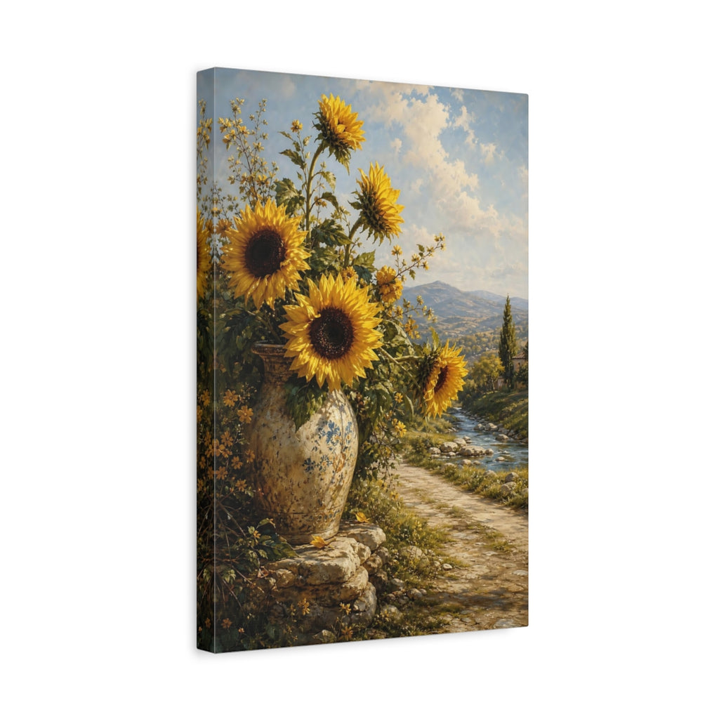 Side Mockup 4. Nature Sunflowers Yellow Sunflowers shown as stretched canvas wall art