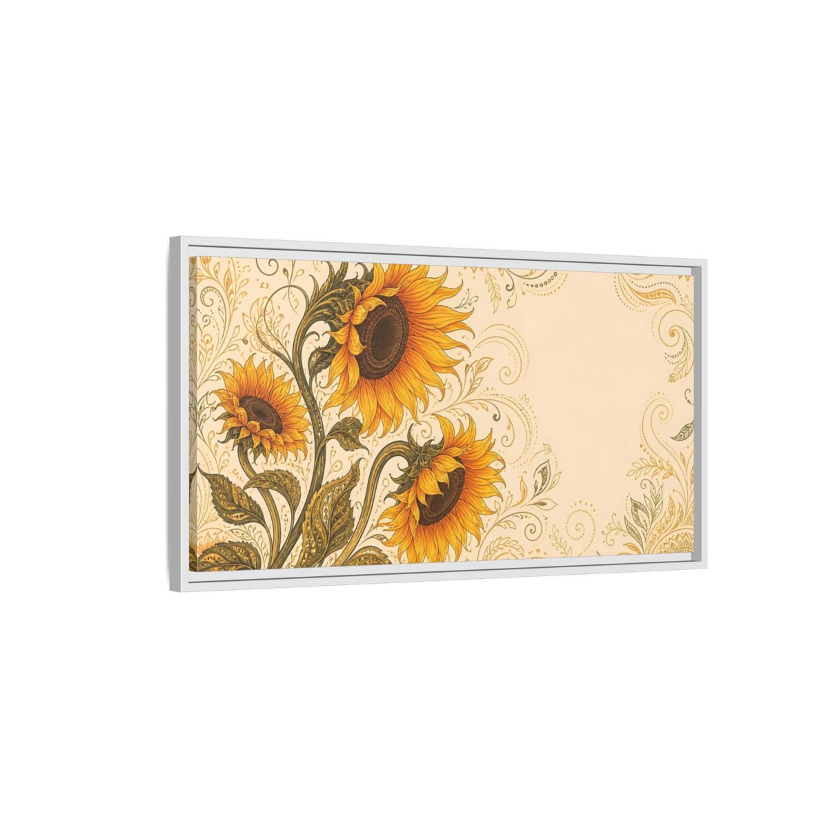 Side Mockup 1. Nature Sunflowers Yellow Sunflowers shown as stretched canvas wall art