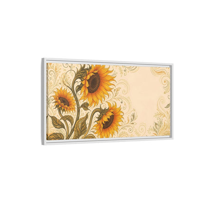 Side Mockup 1. Nature Sunflowers Yellow Sunflowers shown as stretched canvas wall art