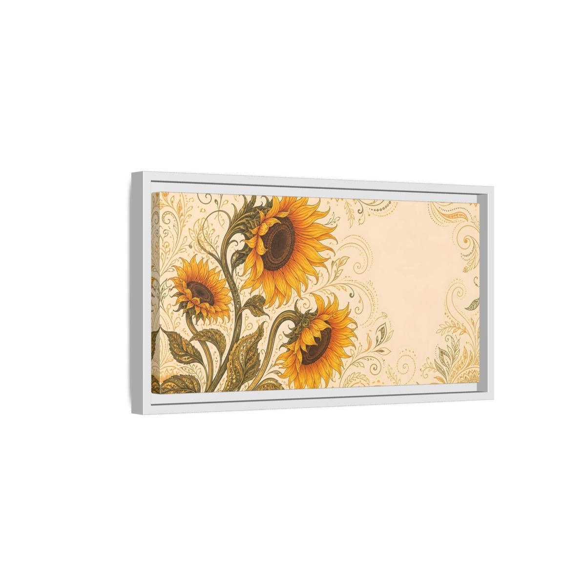 Side Mockup 6. Nature Sunflowers Yellow Sunflowers shown as stretched canvas wall art