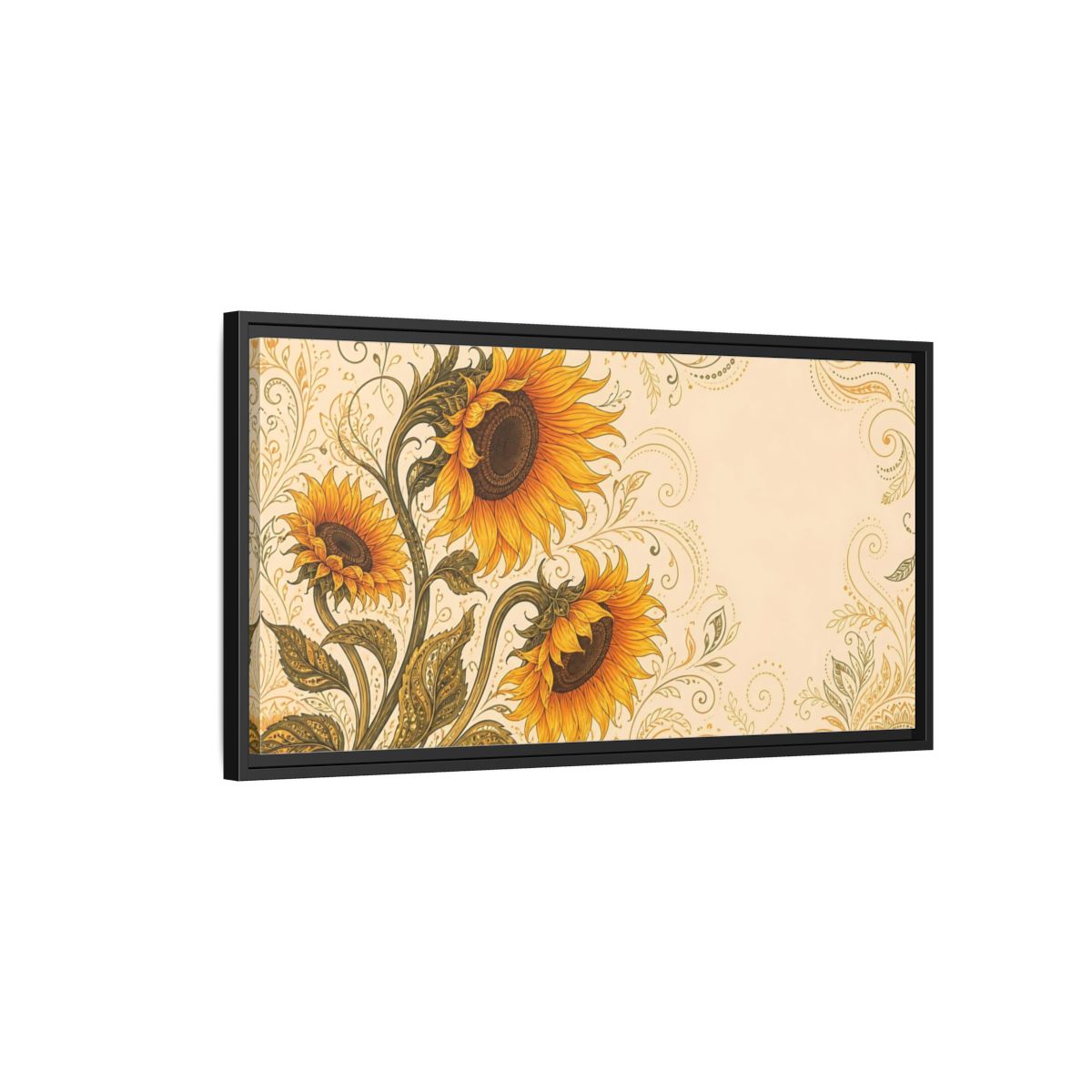 Side Mockup 2. Nature Sunflowers Yellow Sunflowers shown as stretched canvas wall art