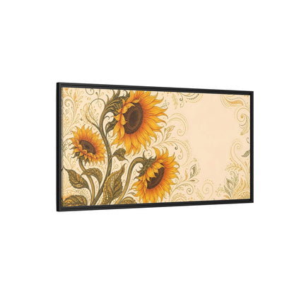 Side Mockup 5. Nature Sunflowers Yellow Sunflowers shown as stretched canvas wall art