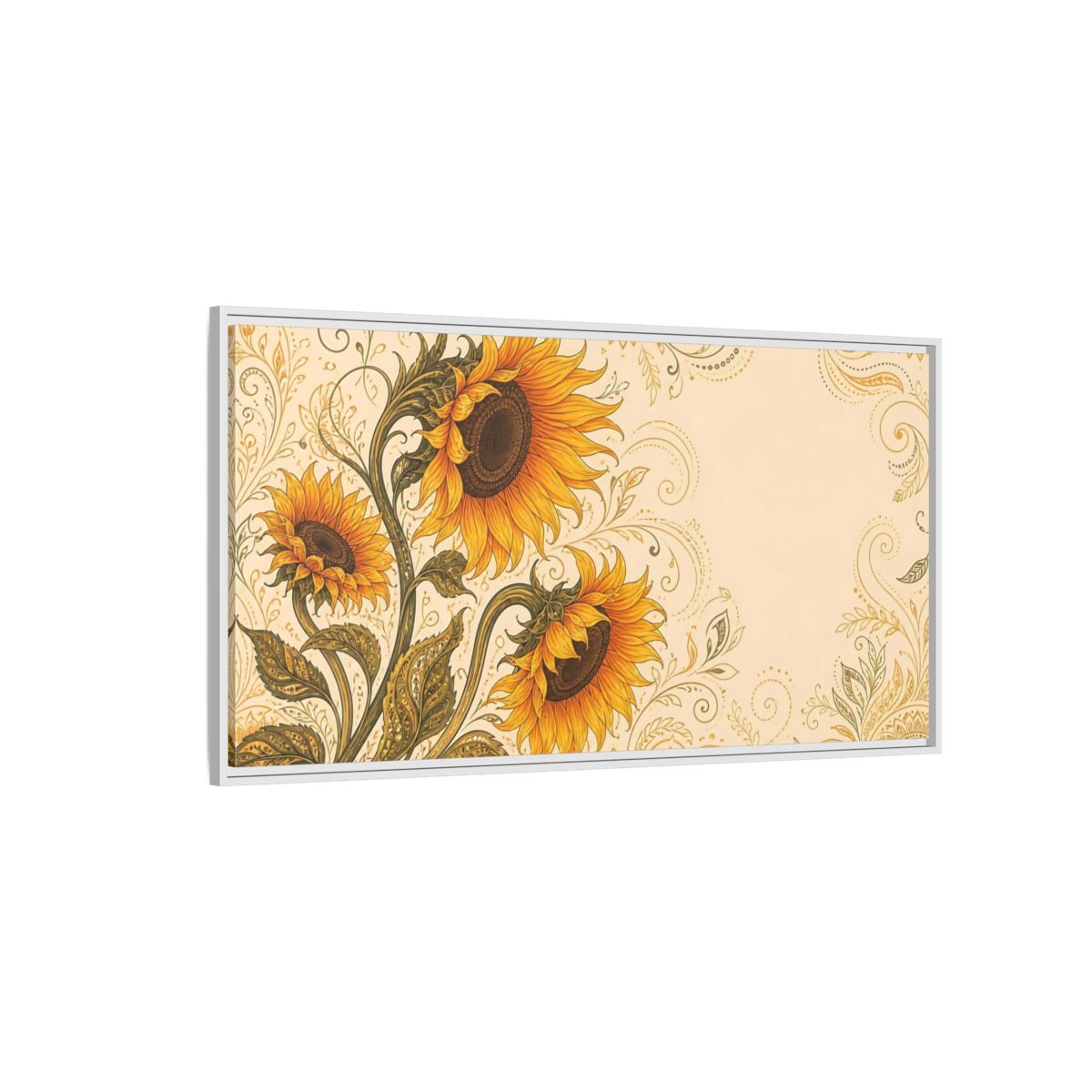 Side Mockup 3. Nature Sunflowers Yellow Sunflowers shown as stretched canvas wall art