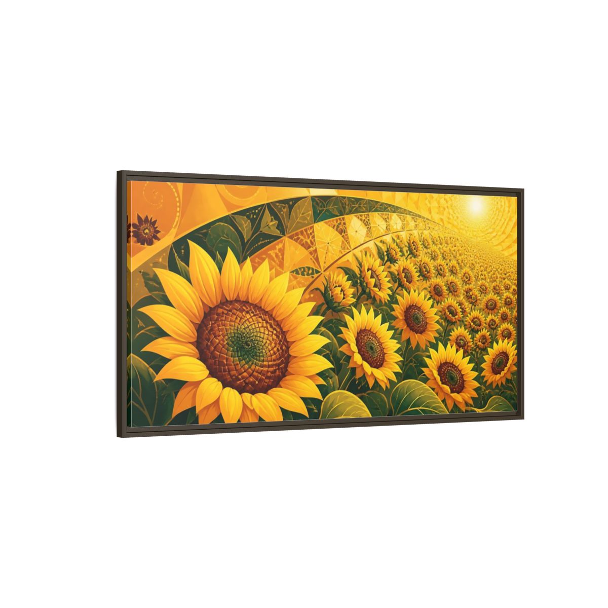 Side Mockup 4. Nature Sunflowers Yellow Sunflowers shown as stretched canvas wall art