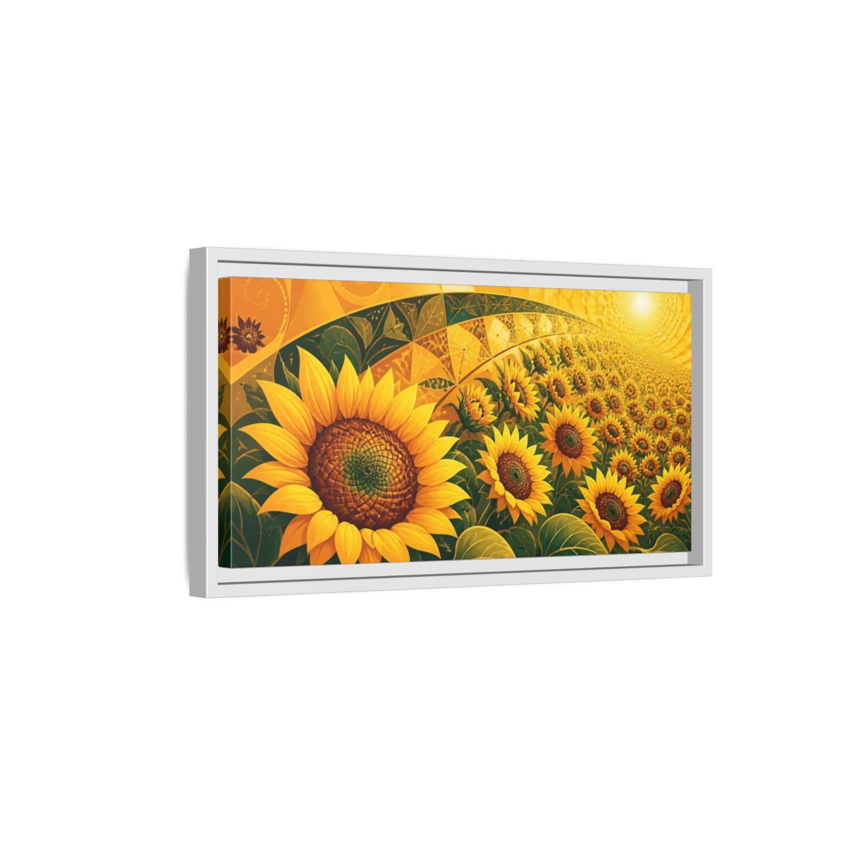 Side Mockup 6. Nature Sunflowers Yellow Sunflowers shown as stretched canvas wall art