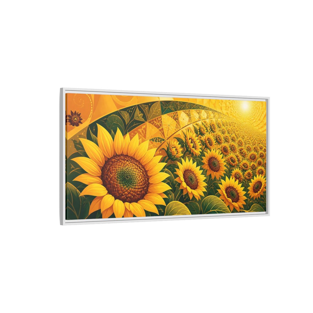 Side Mockup 3. Nature Sunflowers Yellow Sunflowers shown as stretched canvas wall art