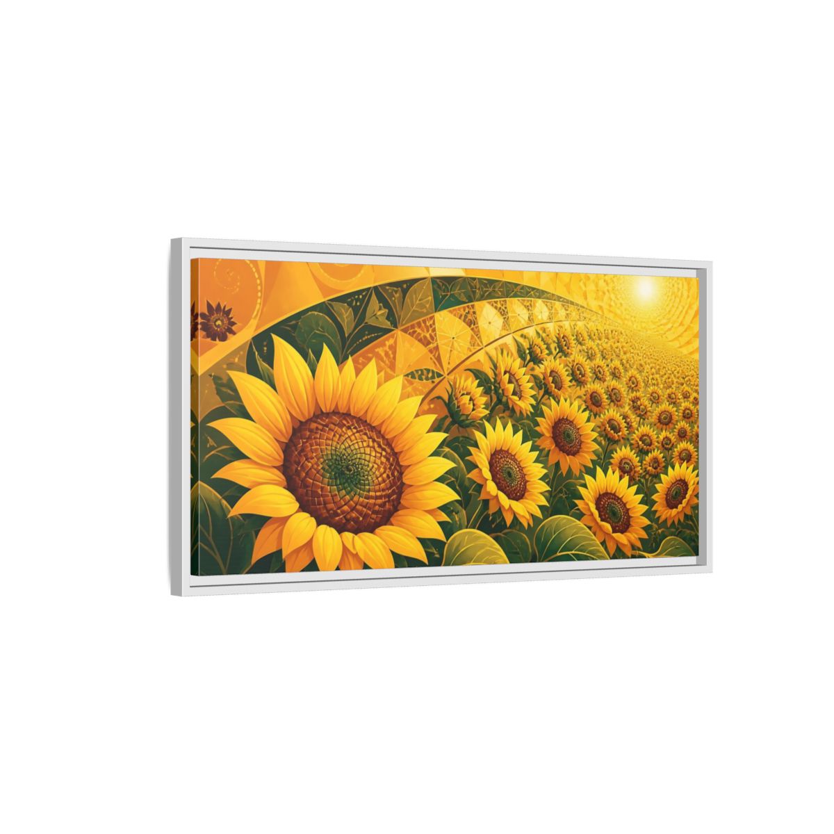 Side Mockup 1. Nature Sunflowers Yellow Sunflowers shown as stretched canvas wall art