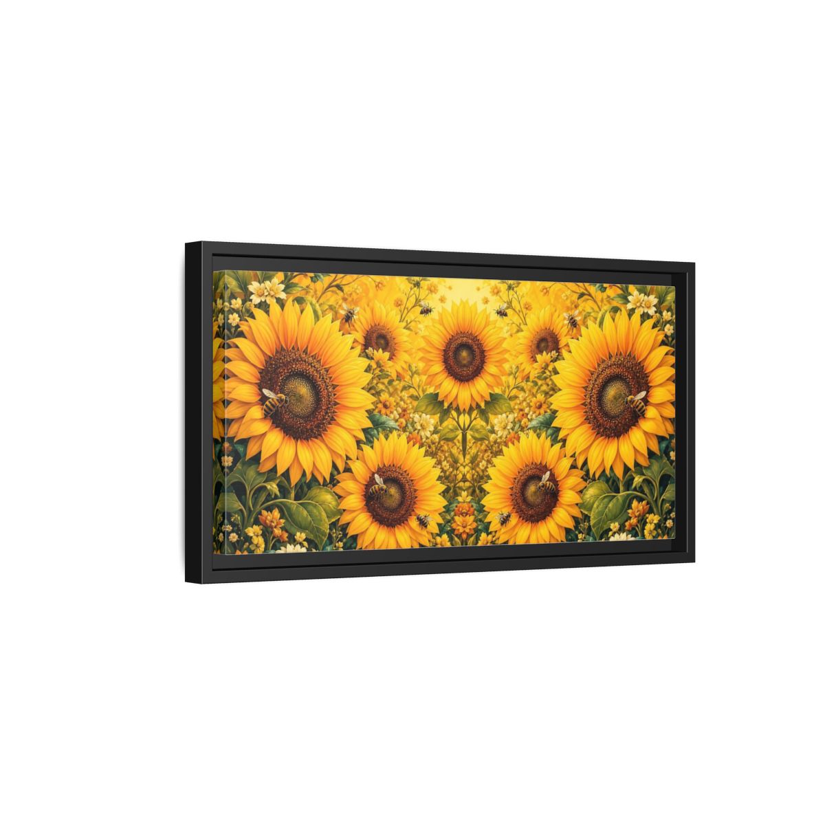Side Mockup 8. Nature Sunflowers Yellow Sunflowers shown as stretched canvas wall art