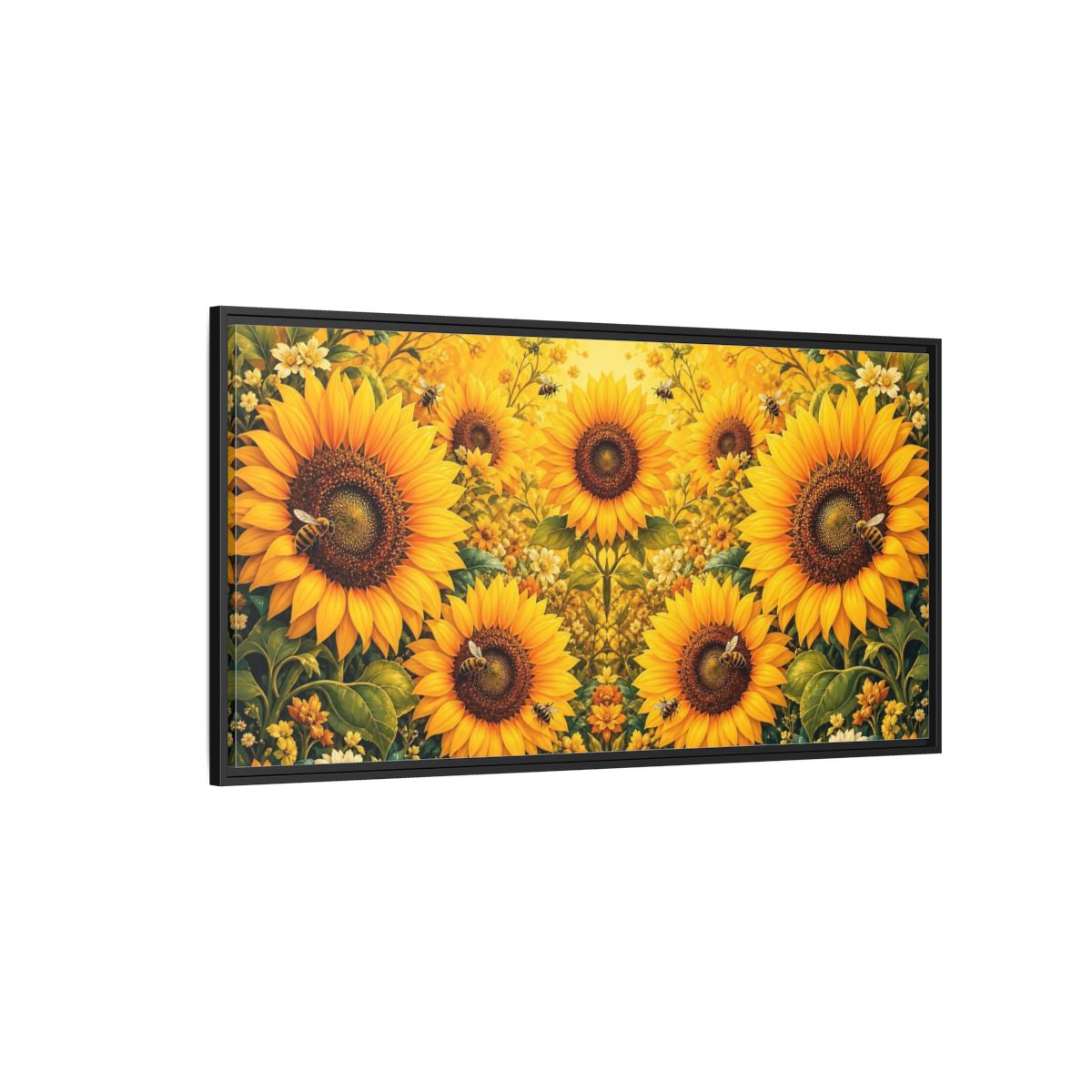 Side Mockup 5. Nature Sunflowers Yellow Sunflowers shown as stretched canvas wall art