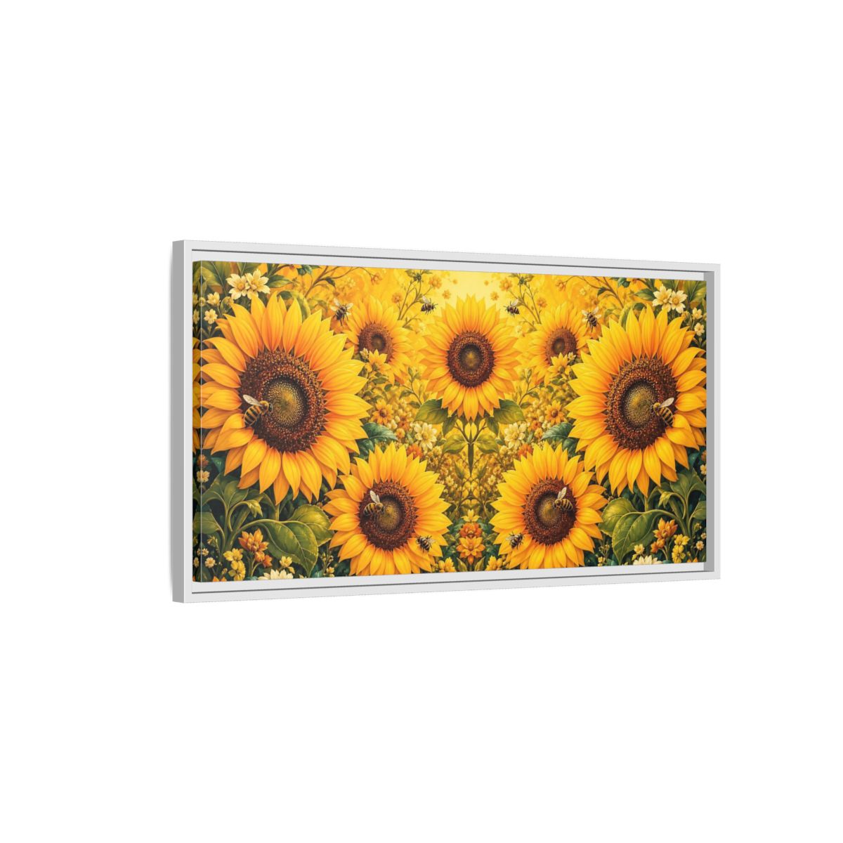 Side Mockup 1. Nature Sunflowers Yellow Sunflowers shown as stretched canvas wall art