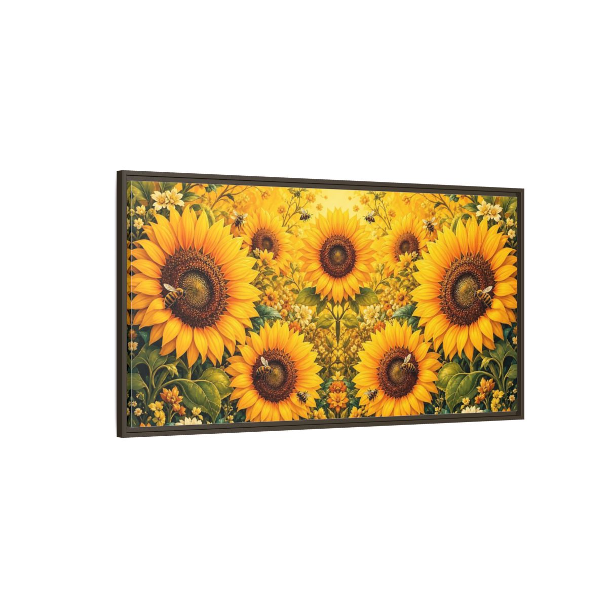 Side Mockup 4. Nature Sunflowers Yellow Sunflowers shown as stretched canvas wall art