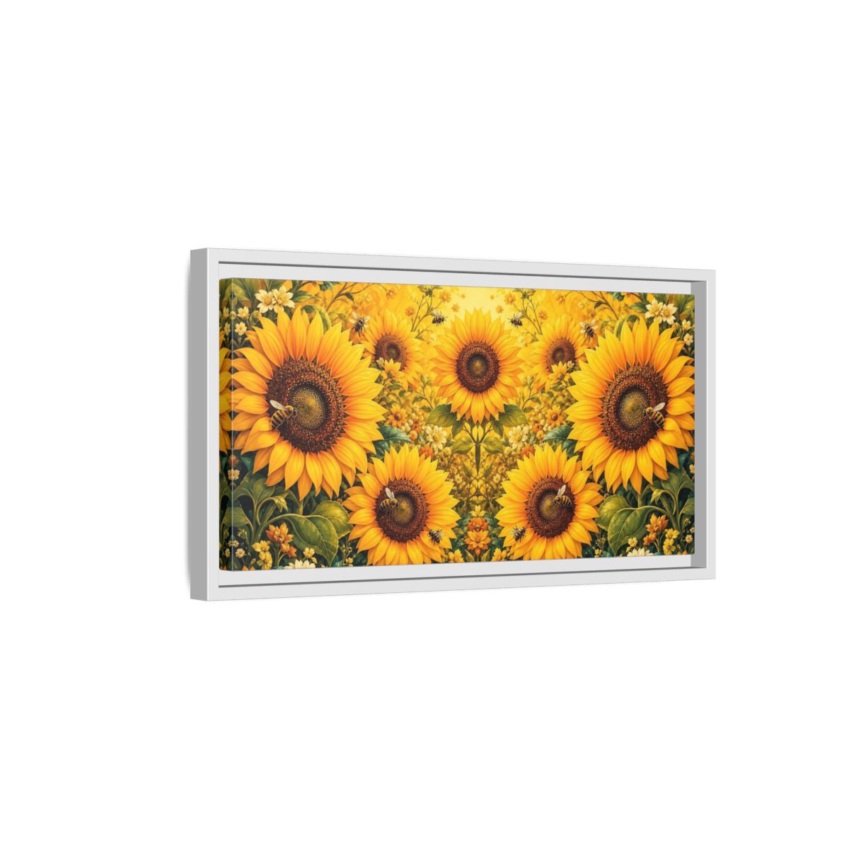 Side Mockup 6. Nature Sunflowers Yellow Sunflowers shown as stretched canvas wall art