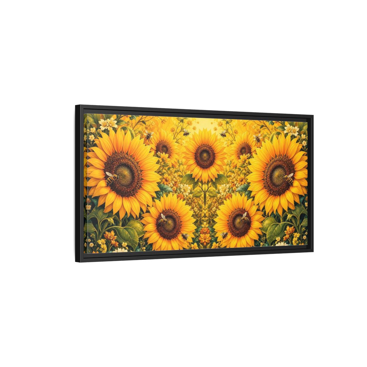 Side Mockup 2. Nature Sunflowers Yellow Sunflowers shown as stretched canvas wall art
