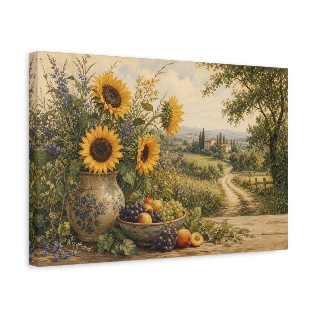 Side Mockup 4. Nature Sunflowers Yellow Green Landscape shown as stretched canvas wall art