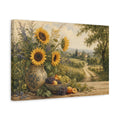 Side Mockup 4. Nature Sunflowers Yellow Green Landscape shown as stretched canvas wall art