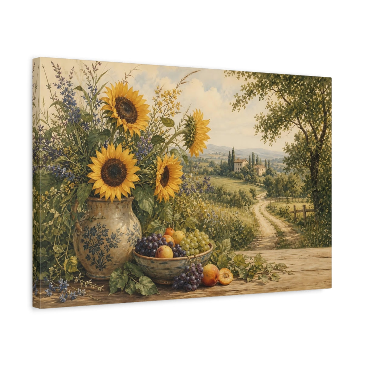 Side Mockup 3. Nature Sunflowers Yellow Green Landscape shown as stretched canvas wall art