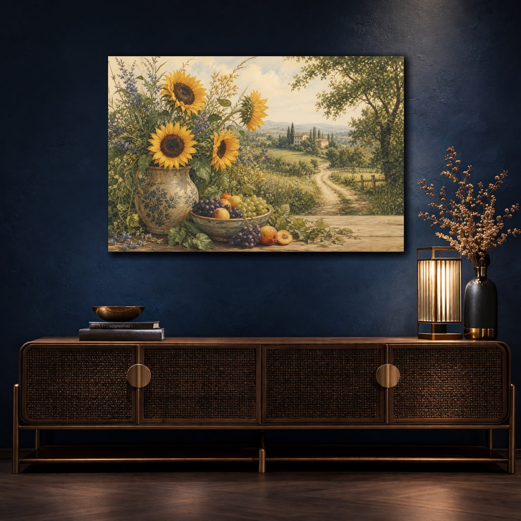 Mockup 4. Nature Sunflowers Yellow Green Landscape shown as stretched canvas wall art