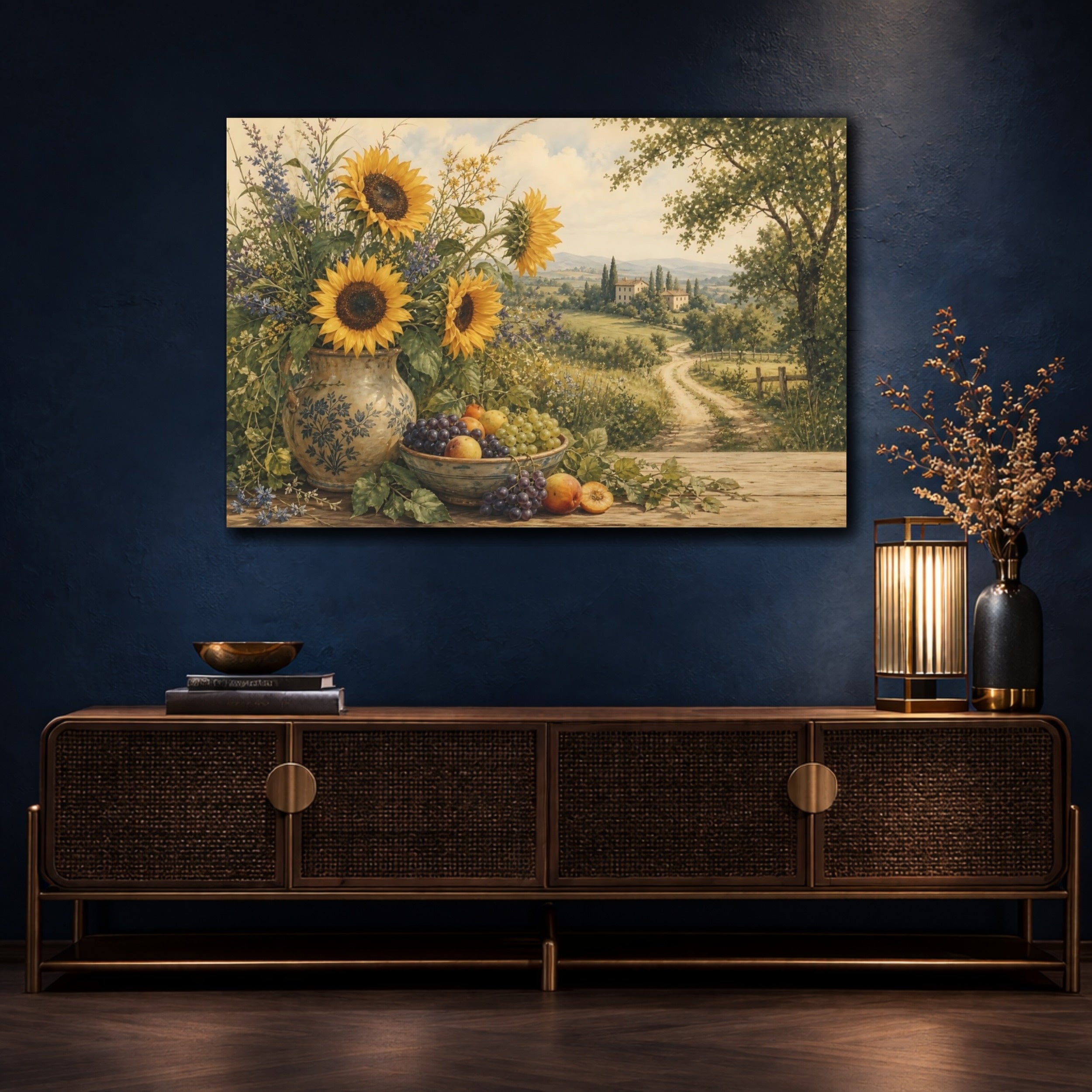 Mockup 4. Nature Sunflowers Yellow Green Landscape shown as stretched canvas wall art