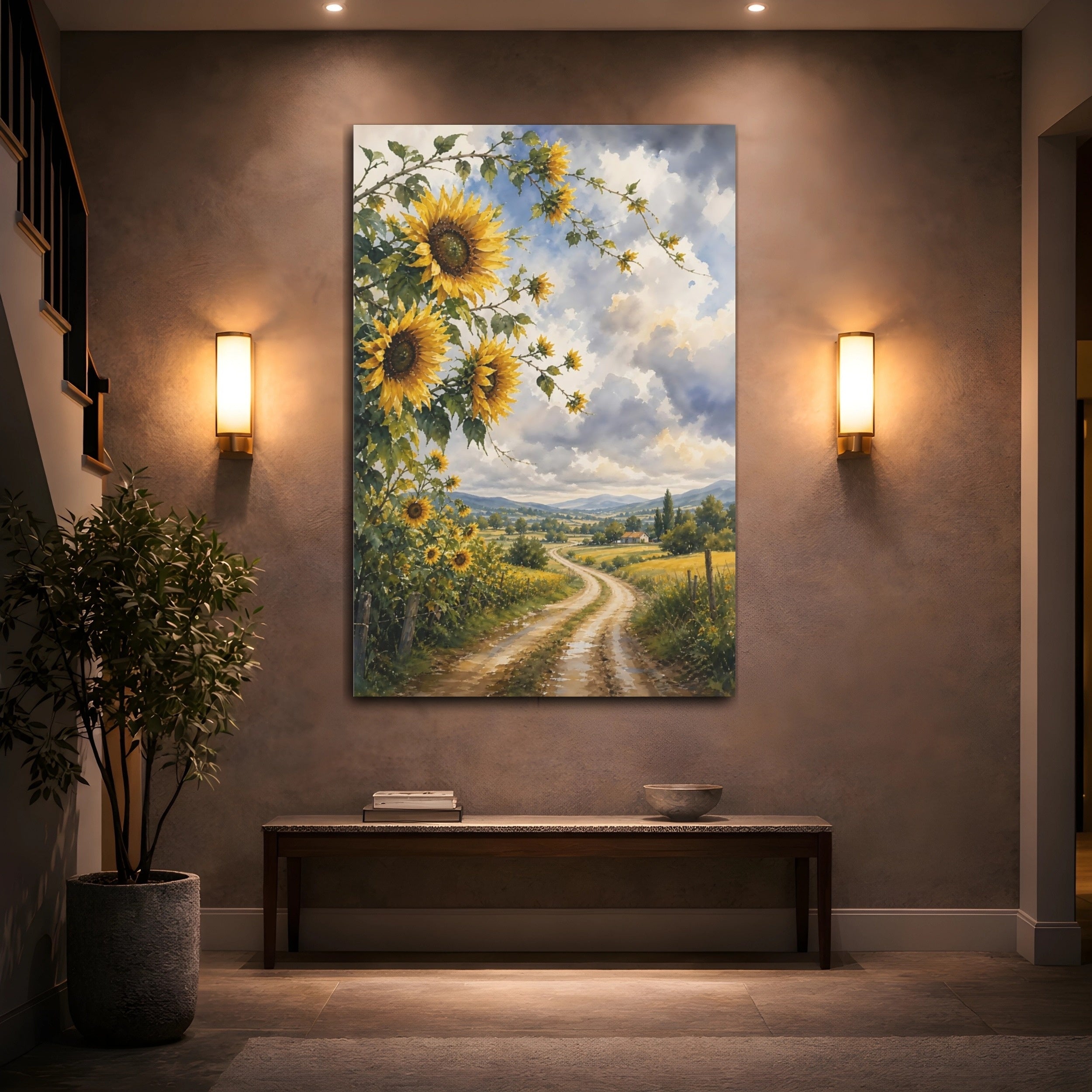 Mockup 2. Nature Sunflowers Yellow Sunflower Field shown as stretched canvas wall art