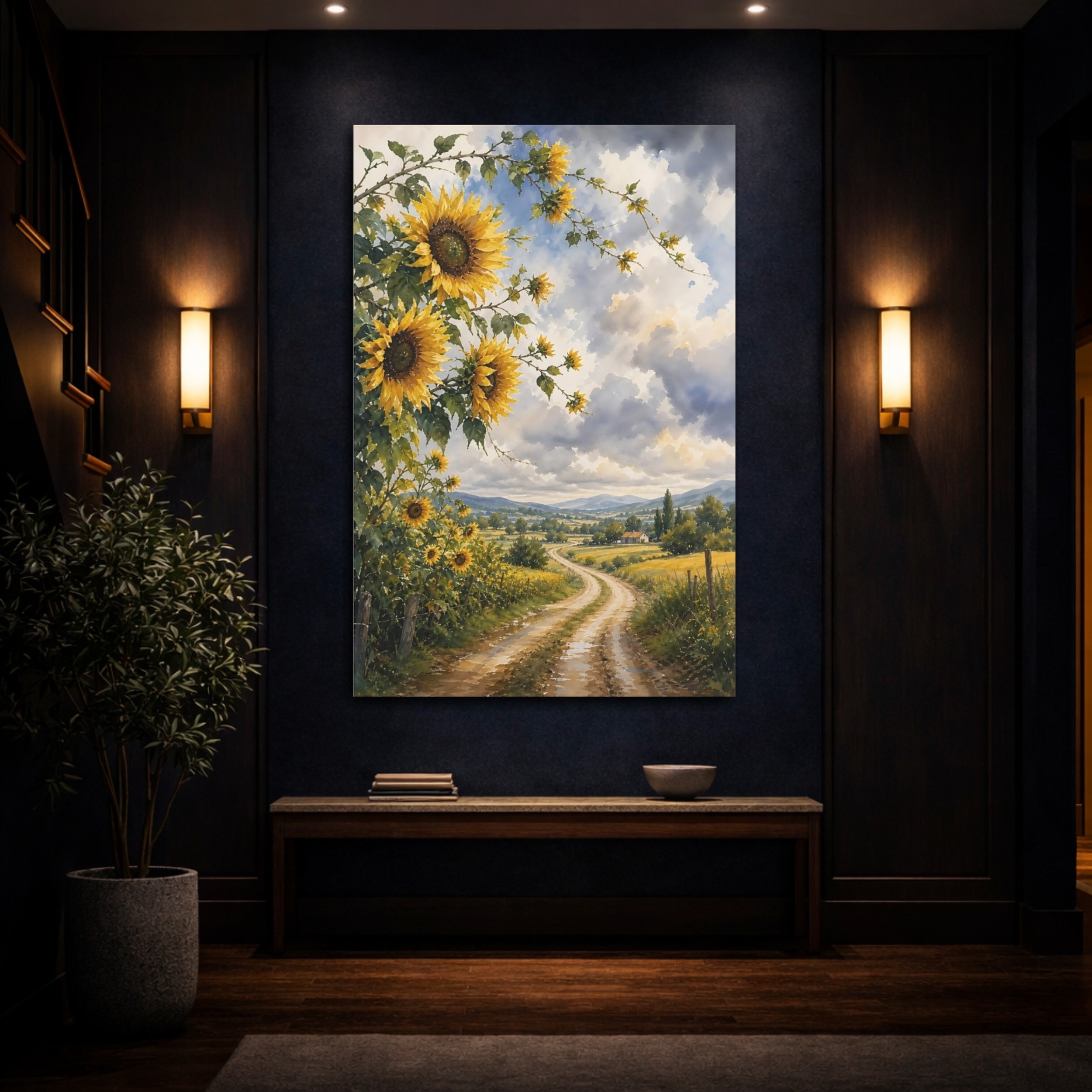 Mockup 4. Nature Sunflowers Yellow Sunflower Field shown as stretched canvas wall art