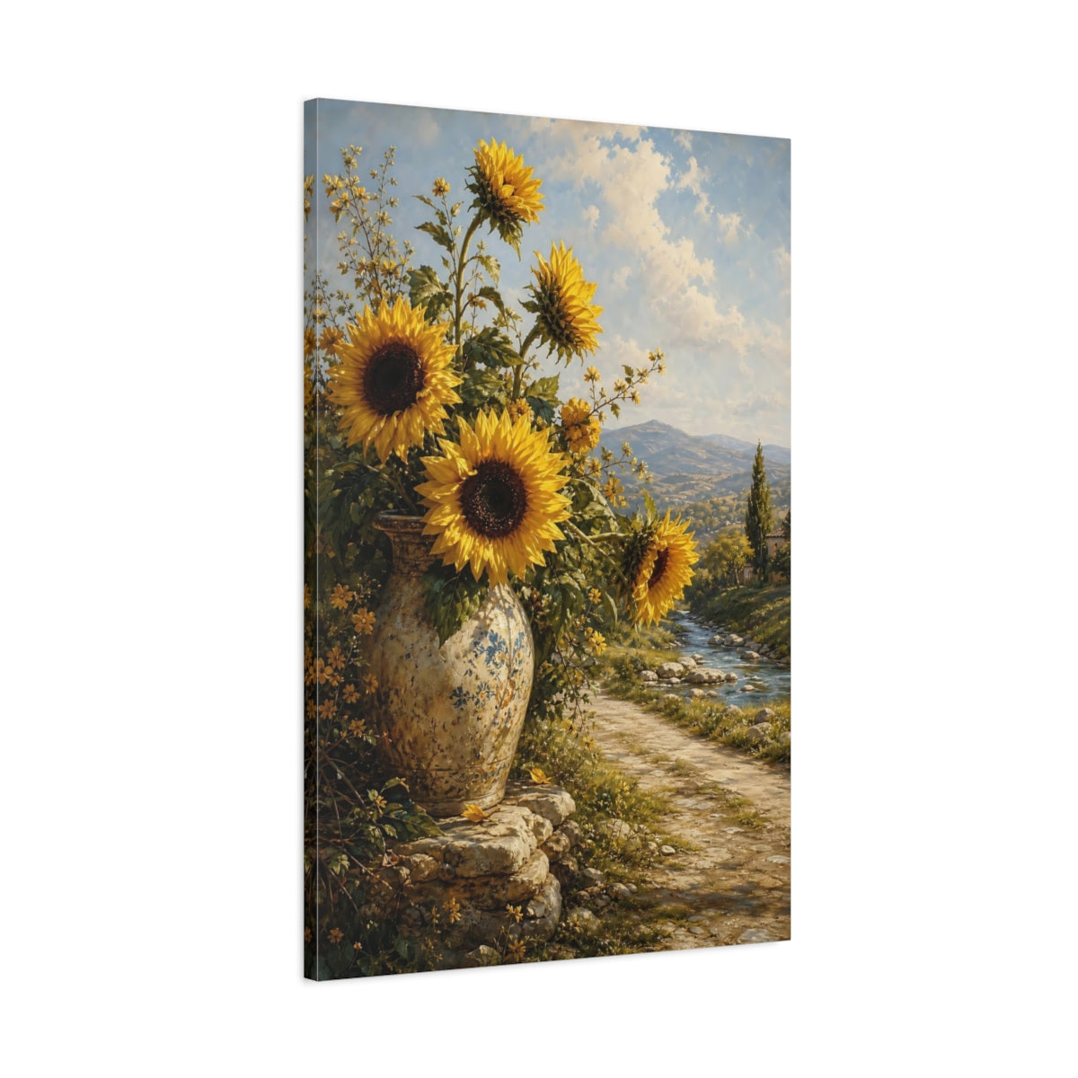 Main Mockup. Nature Sunflowers Yellow Sunflowers shown as stretched canvas wall art
