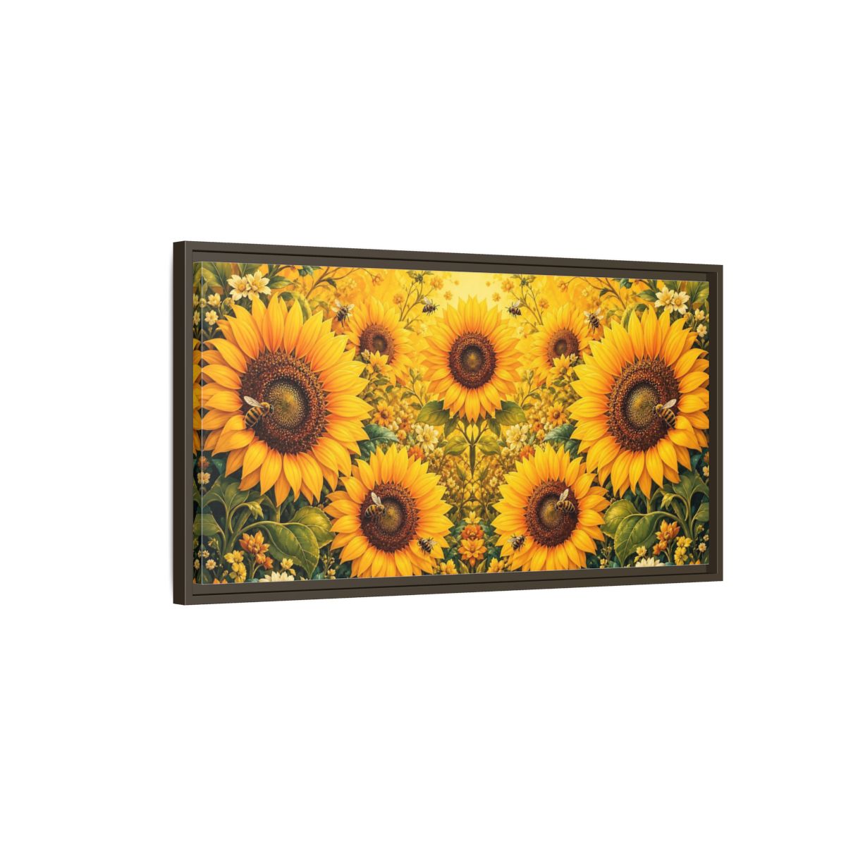 Main Mockup. Nature Sunflowers Yellow Sunflowers shown as stretched canvas wall art