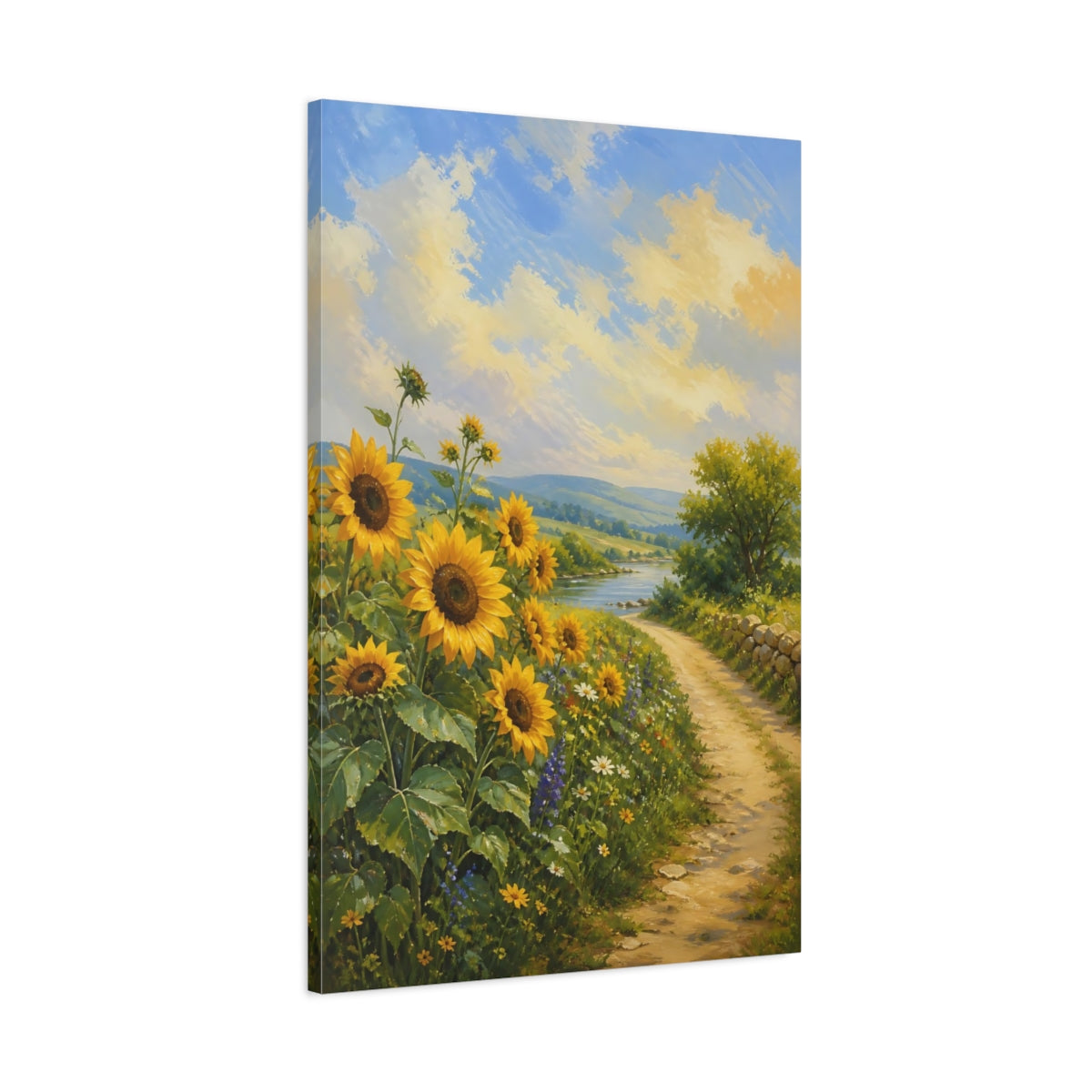 Main Mockup. Nature Sunflowers Yellow Sunflowers shown as stretched canvas wall art