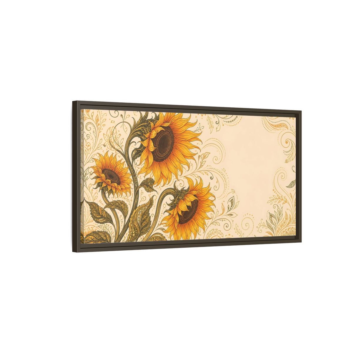 Main Mockup. Nature Sunflowers Yellow Sunflowers shown as stretched canvas wall art