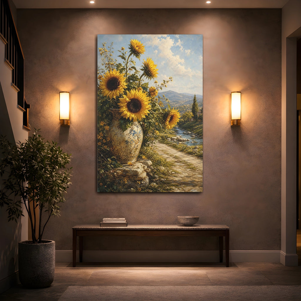 Mockup 2. Nature Sunflowers Yellow Sunflowers shown as stretched canvas wall art
