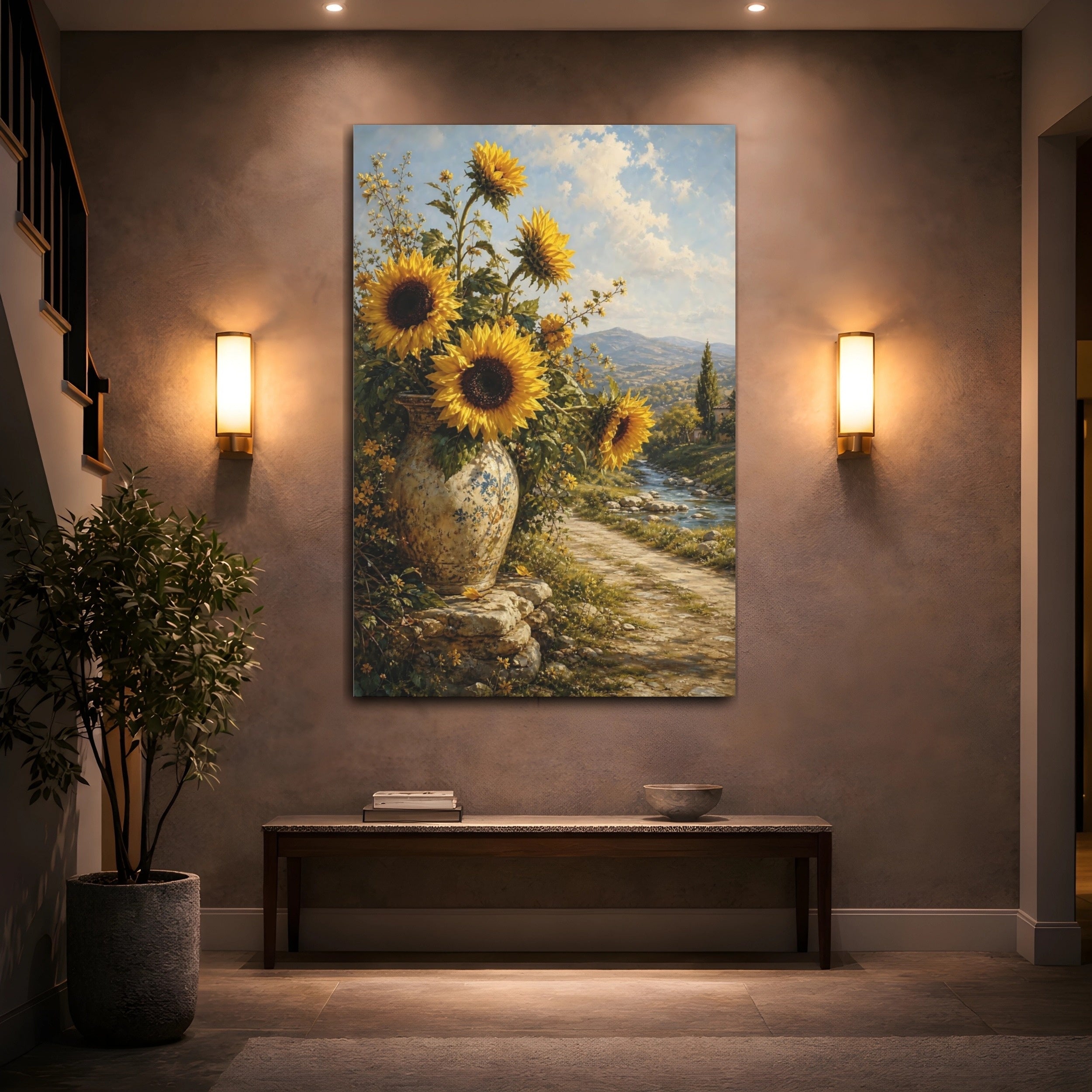 Mockup 2. Nature Sunflowers Yellow Sunflowers shown as stretched canvas wall art